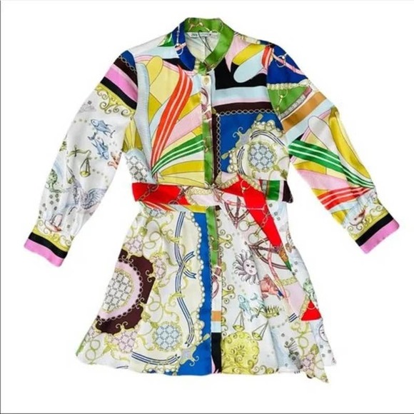 (NOT FOR SALE) FOR SNWT ZARA Zodiac Paisley Chain Print Belt Tie Dress Small - Picture 7 of 11